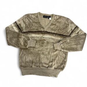 Pierre Andre Vintage Classic V-Neck Sweater in Beige and Brown